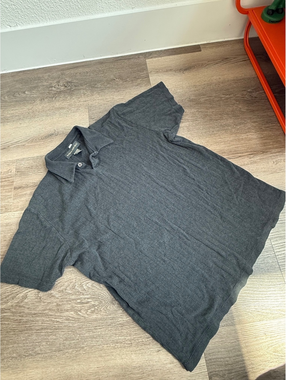 Banana Republic Men's Dark Gray Ribbed Cotton Polo Shirt, Size Medium